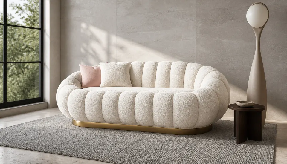 Sofá doble NubeCalabaza con base metálica en sala moderna