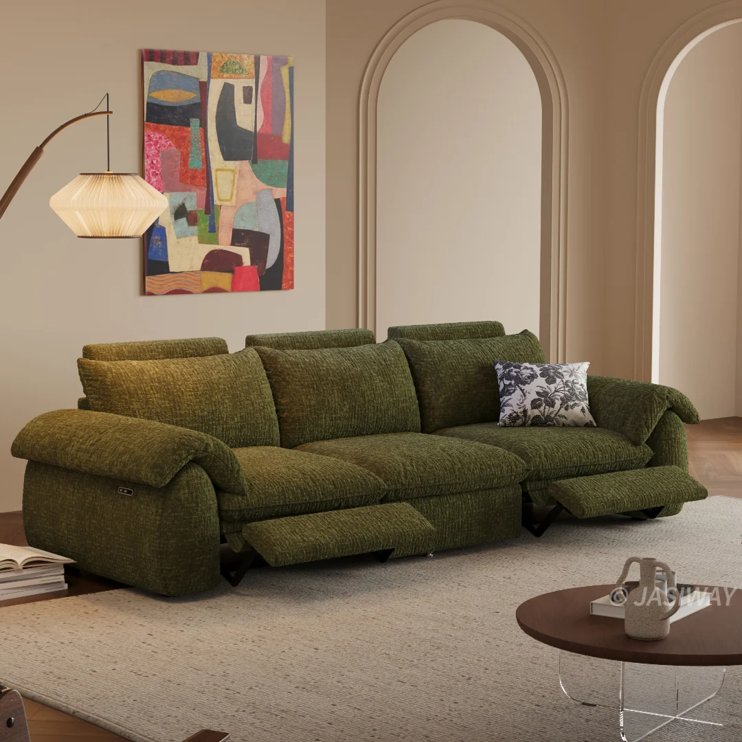 JASIWAY eléctrico Reclinable sofá con Ajustable reposapiés & acolchado Chenilla tela| 3-asiento eléctrico reclinable sofá para Sala confort