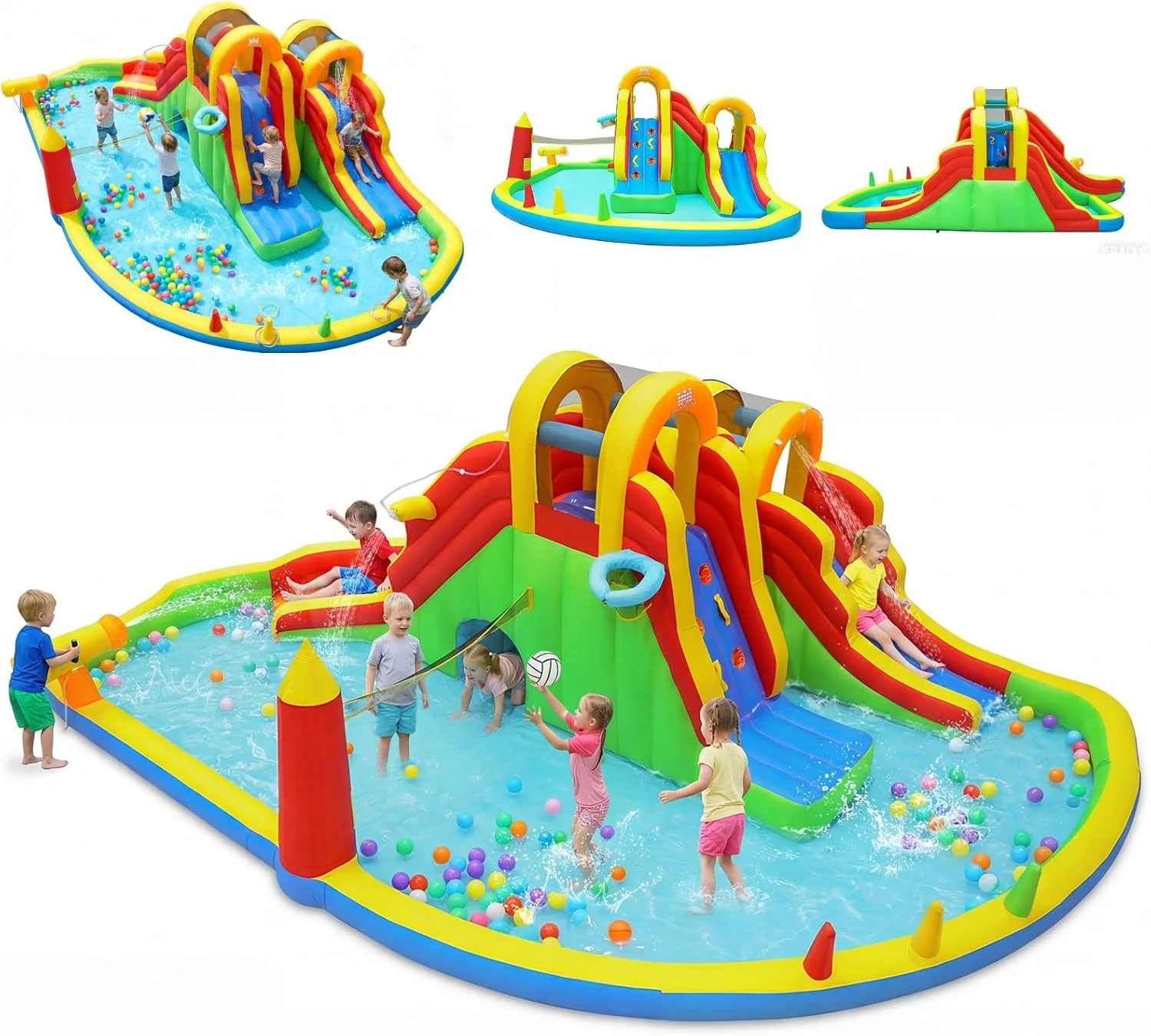 BOUNTECH Inflatable Water Slide Park | 12 in 1 Kids Mega Water Bounce House with Large Deep Pool