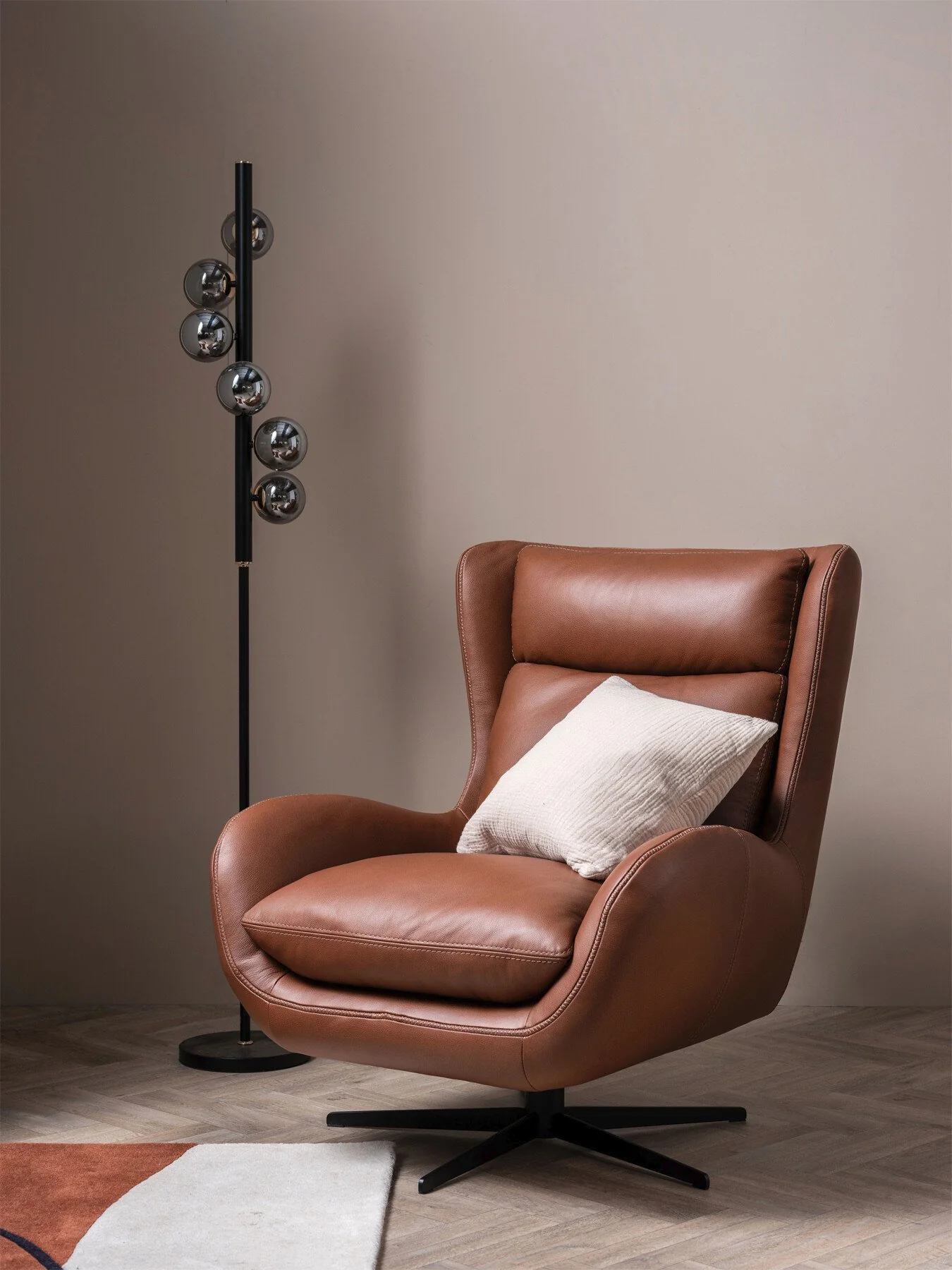 Brown Uma Brown Leather Swivel Armchair
