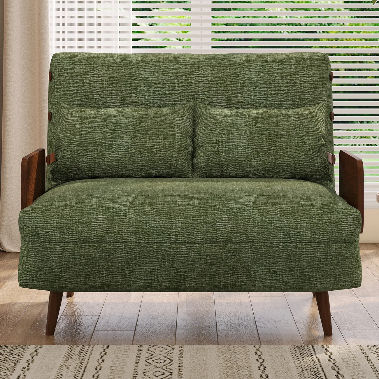 NÓVORA CASA mediados siglo Moderno Verde Sofá cama transformable para pequeño espacios| individual cama sofá con madera brazos