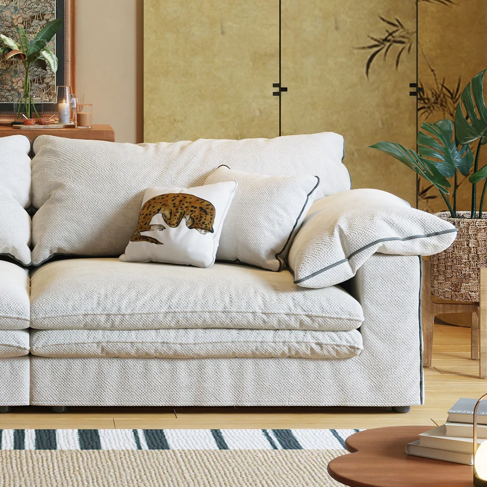 NÓVORA CASA Beige Lino de algodón Desmontable lavable tela sofá