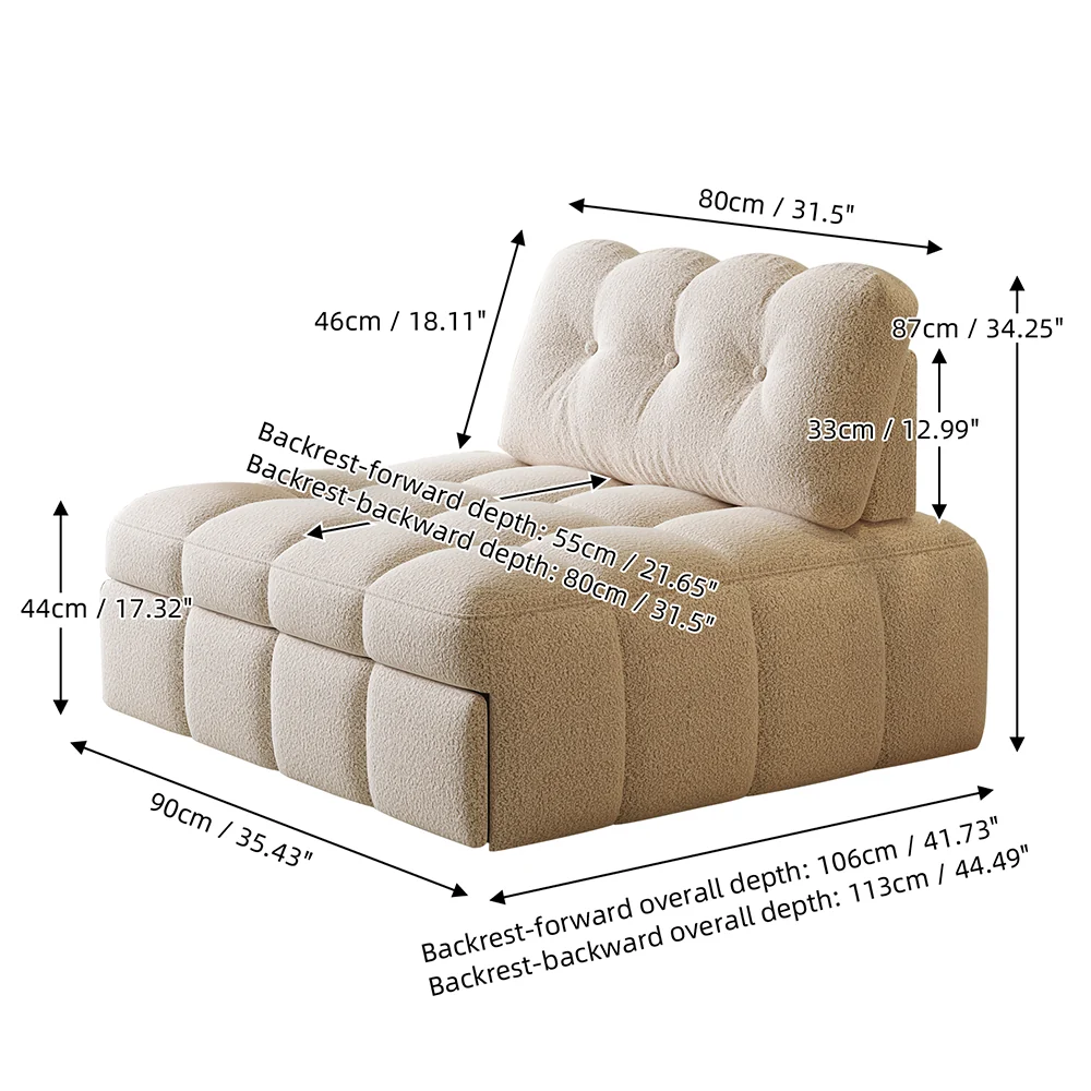 NÓVORA CASA peluche borrega descanso Sofá cama– Crema Blanco extraíble extraíble cama para pequeño espacios