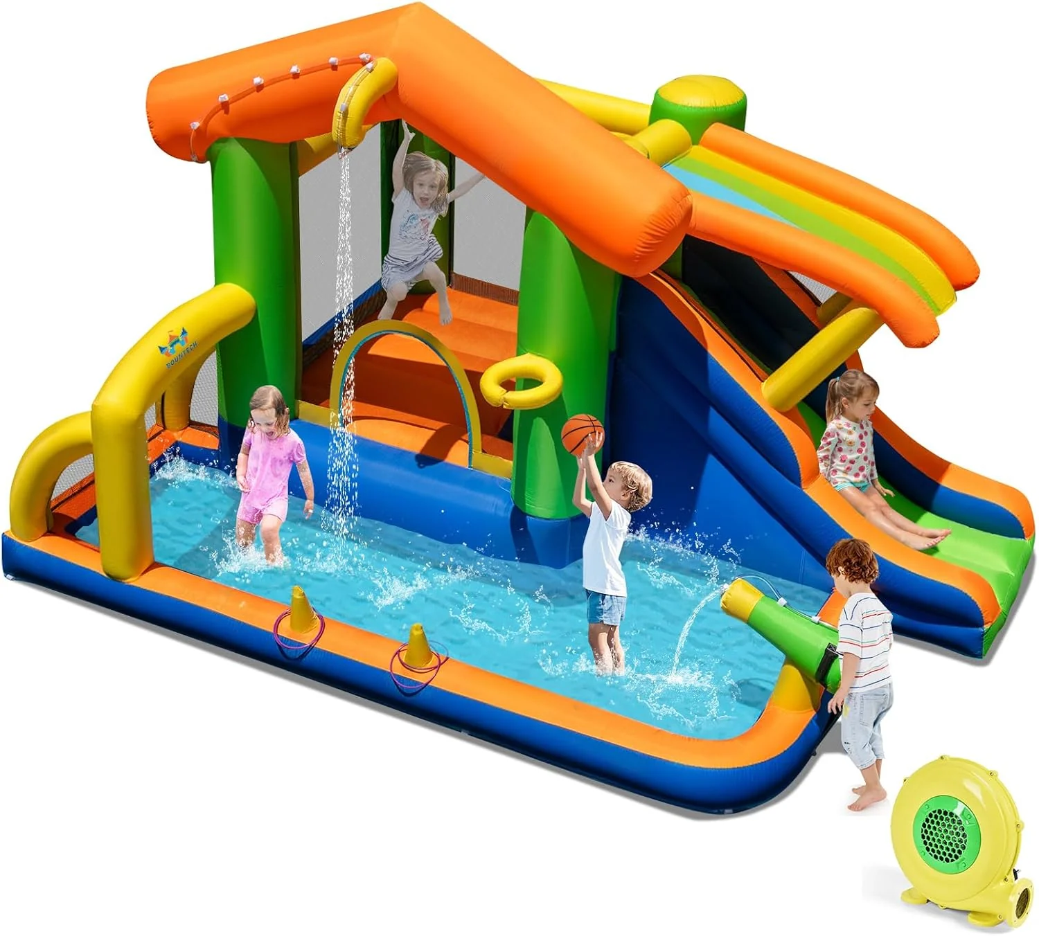 BOUNTECH Inflatable Water Slide 8-in-1 Playhouse Bouncy Castle Water Slide