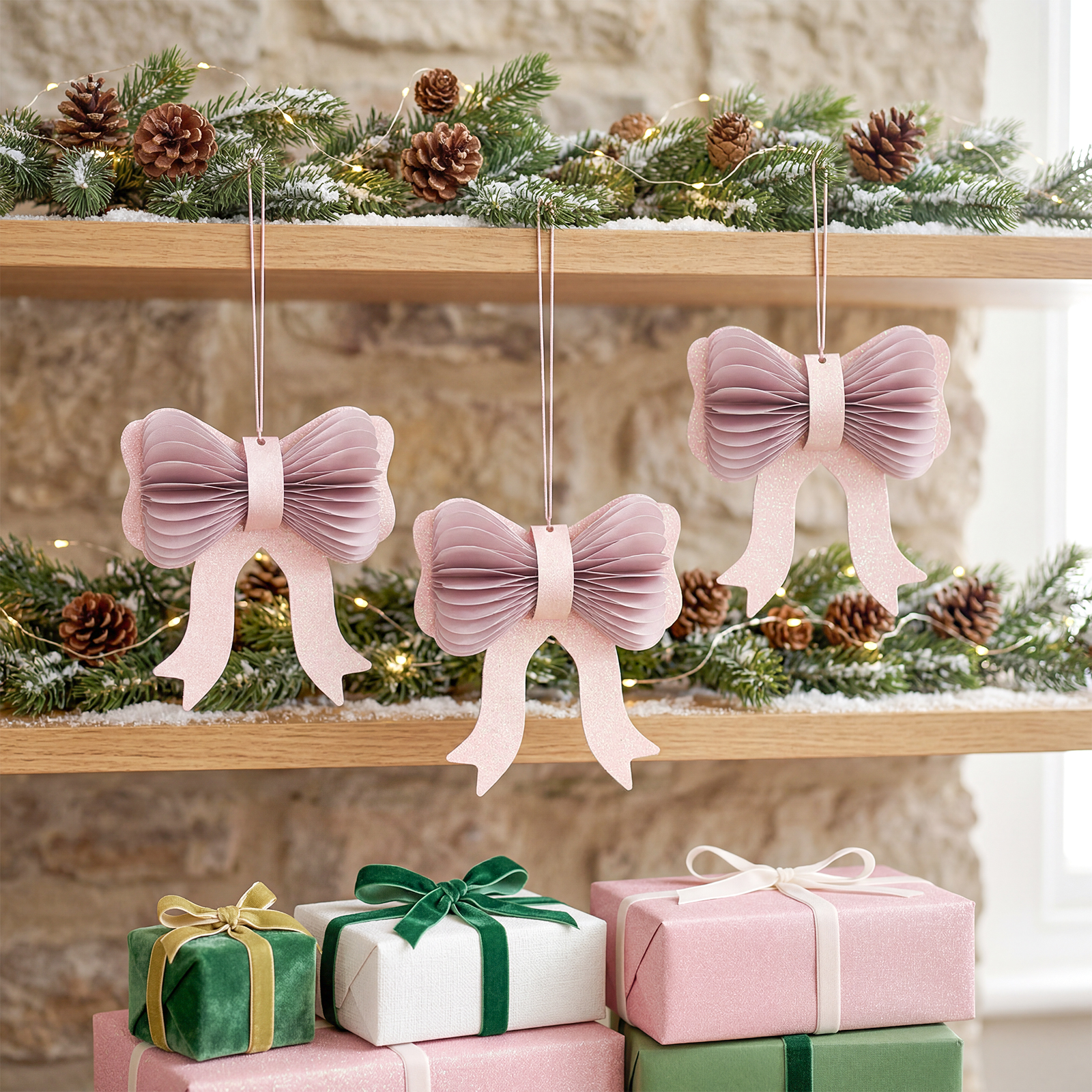 Christmas Honeycomb Bow Ornament for Tree Decoration