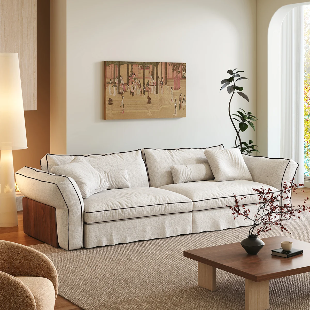 NÓVORA CASA Japandi Crema tela sofá con completamente Desmontable & lavable fundas
