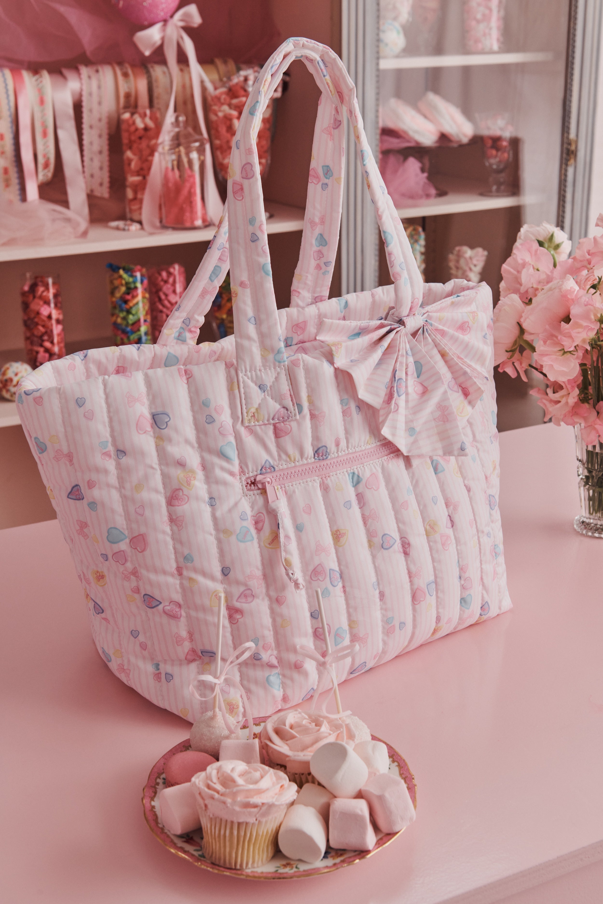 Candy Heart Stripe Quilted Tote