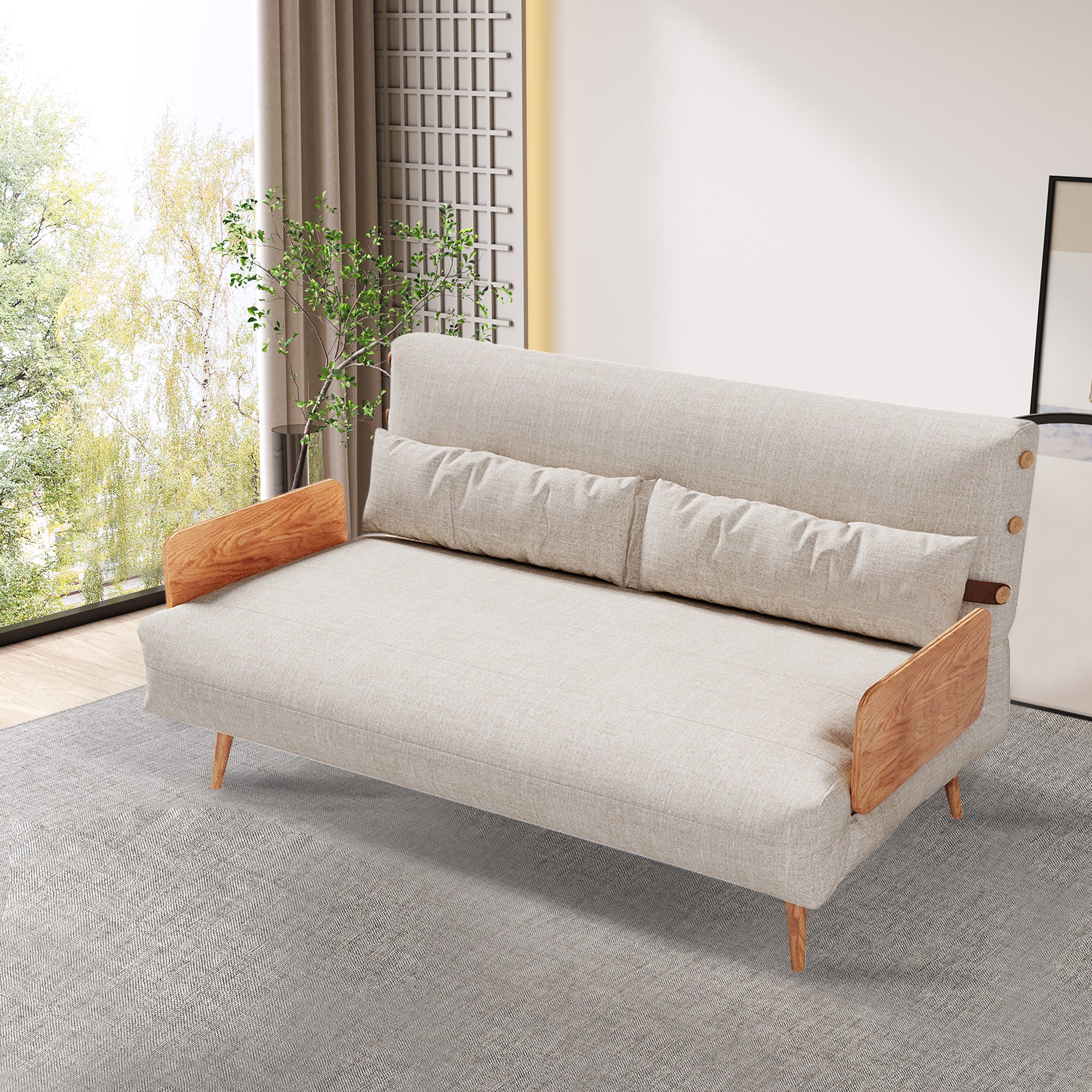 NÓVORA CASA Beige & Café transformable sofá tecnológica tela Tapizado Plegable sofá