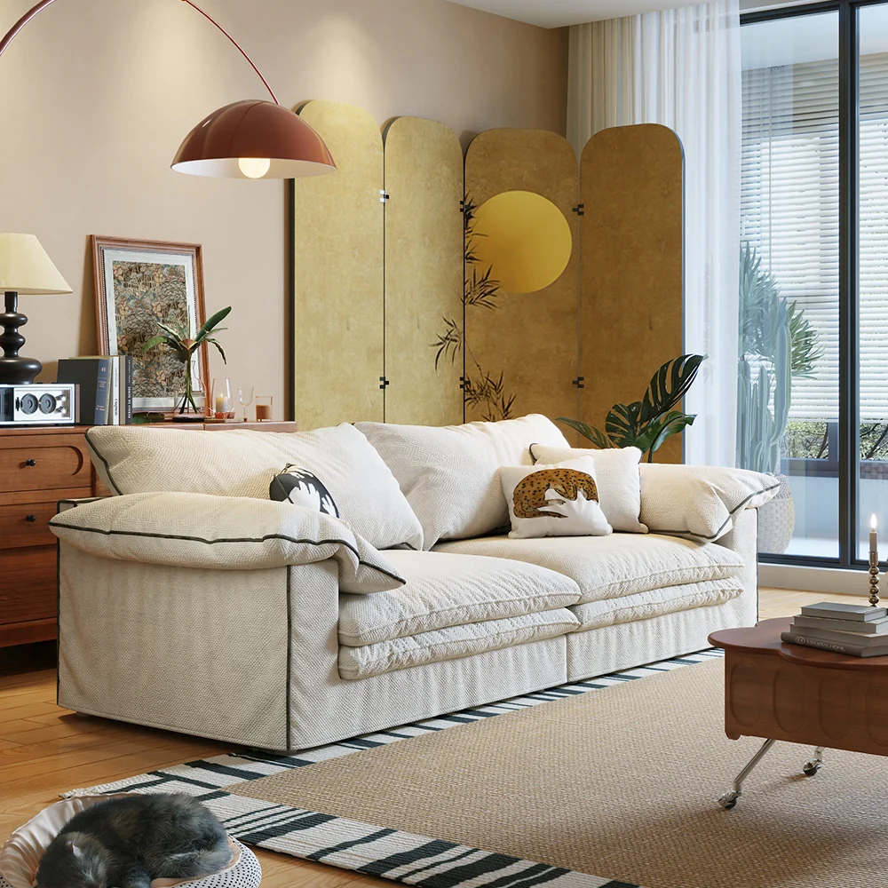 NÓVORA CASA Beige Lino de algodón Desmontable lavable tela sofá