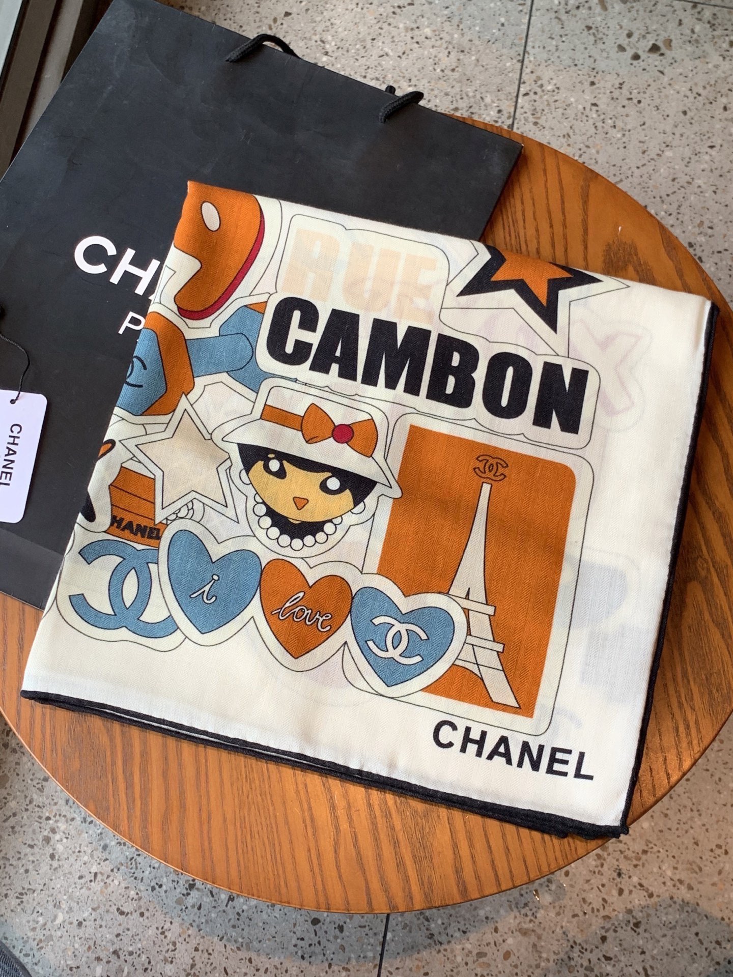 Chanel motif printed silk square scarf