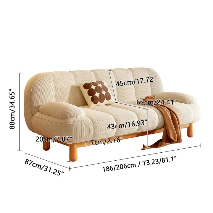 NÓVORA CASA Japandi sofá de dos plazas plegable Sofá cama en Crema Blanco & Verde pana tela