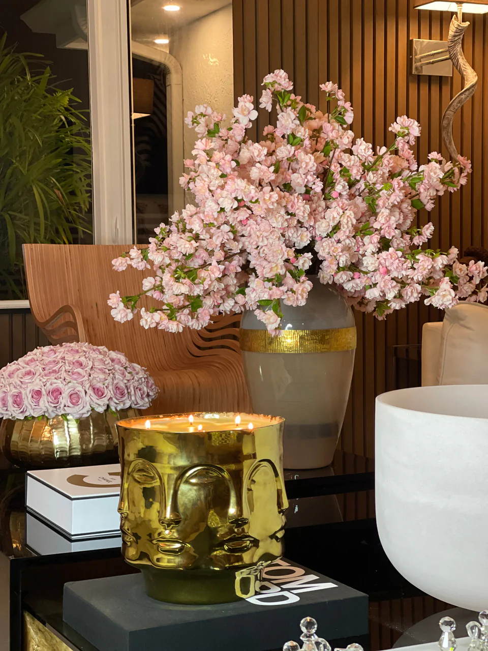 Goddess Vase with Pink Cherry Blossoms