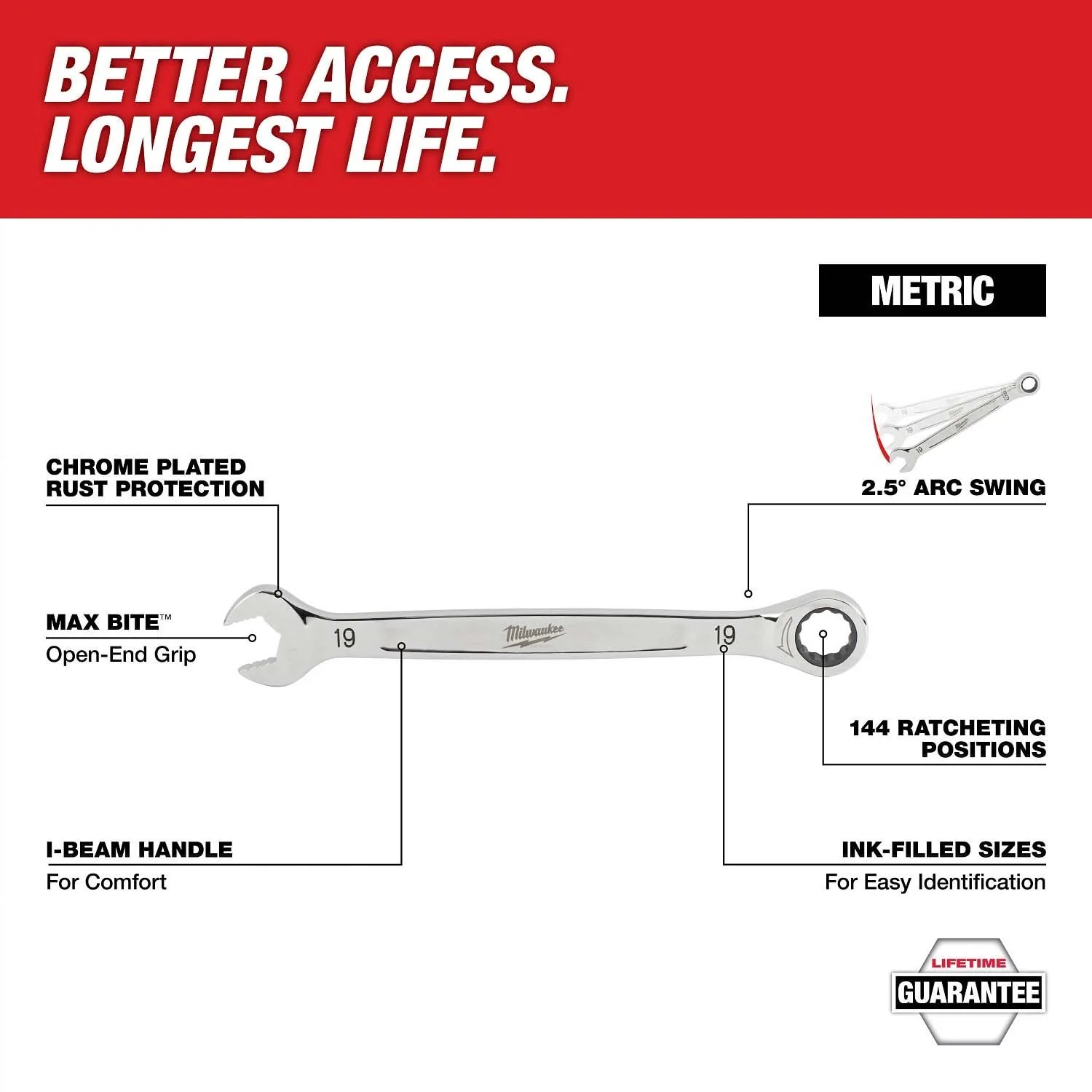 Milwaukee 48-22-0156 15pc. Metric Ratcheting Combination Wrench Set with Tray for PACKOUT Drawers
