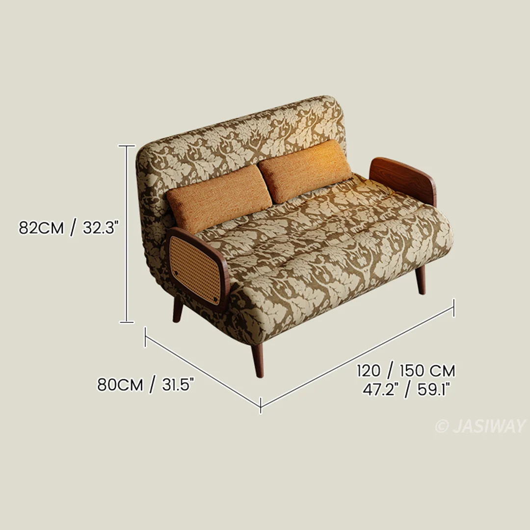 NÓVORA CASA mediados siglo ratán brazo cama sillón| transformable sillón cama con Madera maciza & ratán tejido reposabrazos, 3-en-1 descanso diván para pequeño espacios