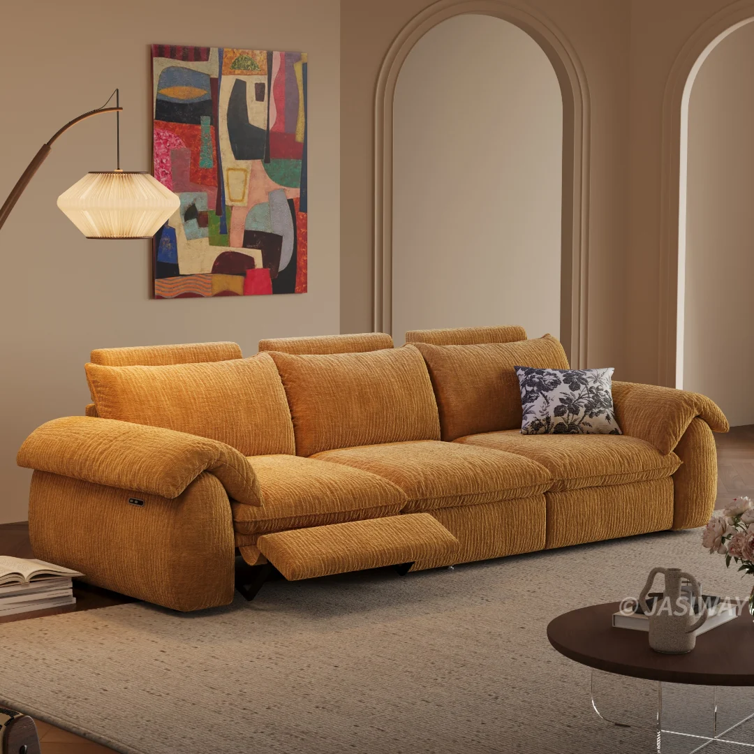 JASIWAY eléctrico Reclinable sofá con Ajustable reposapiés & acolchado Chenilla tela| 3-asiento eléctrico reclinable sofá para Sala confort