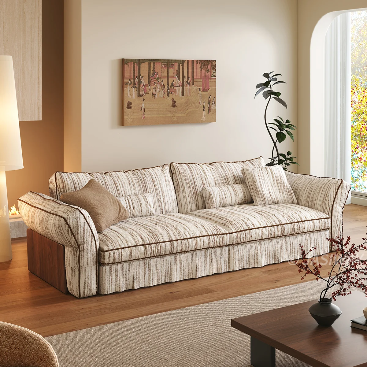 NÓVORA CASA Japandi Crema tela sofá con completamente Desmontable & lavable fundas