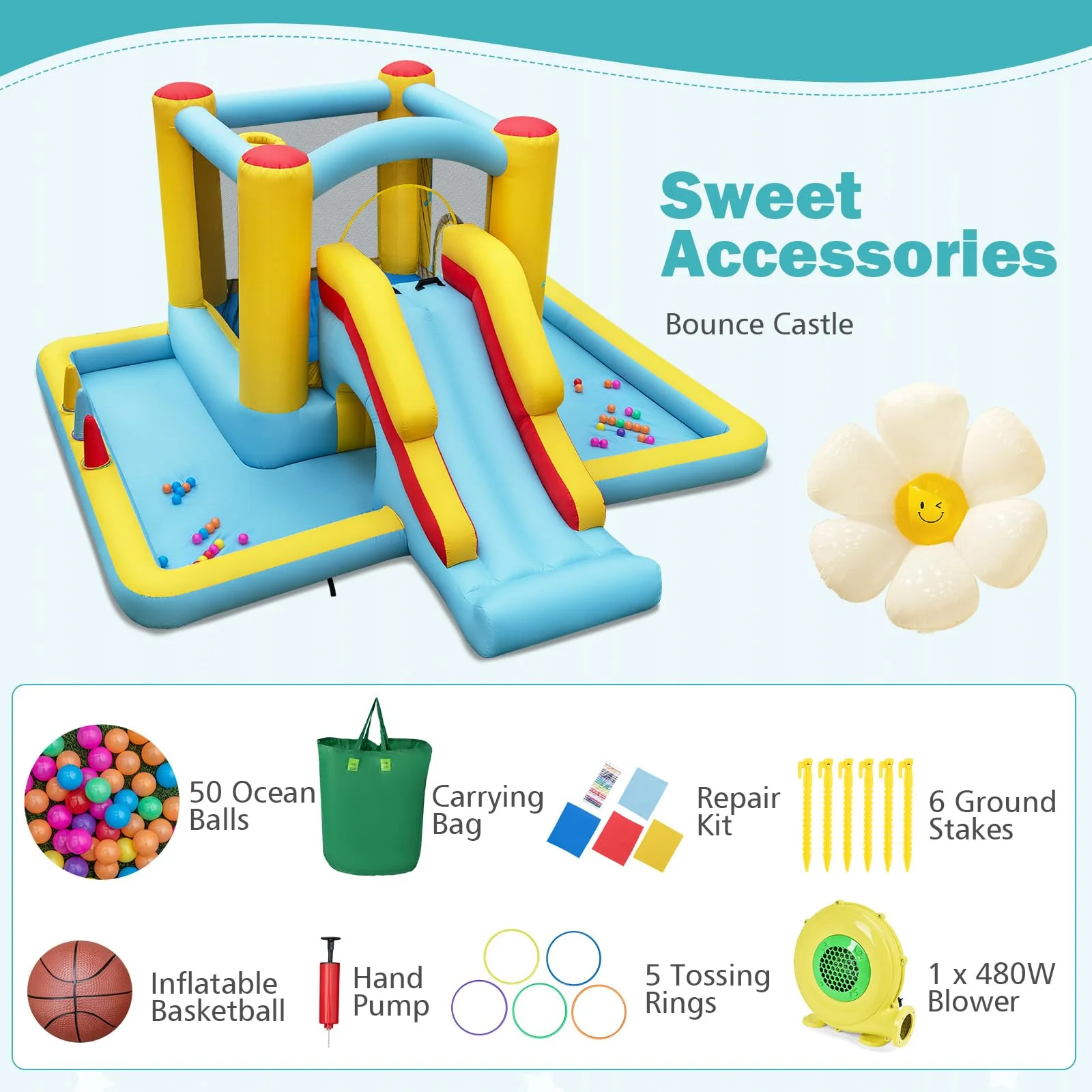 BOUNTECH Inflatable Bounce House with Ball Pit, Long Slide & Tunnel Bouncy House for Kids