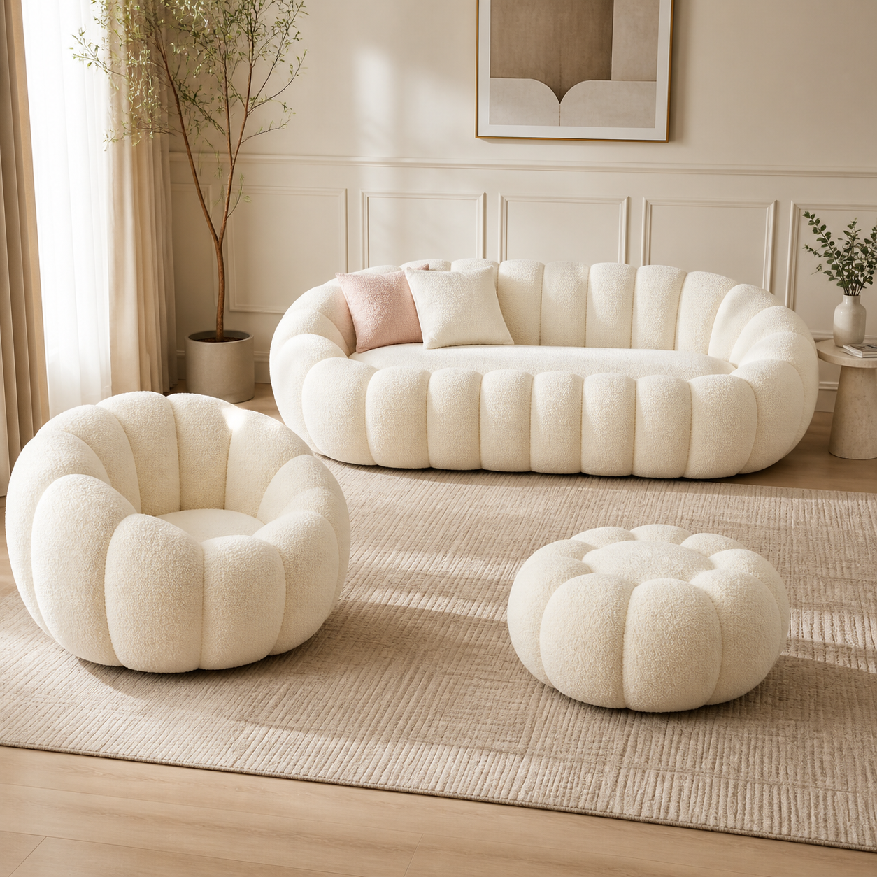 Combo familiar con sofá doble, sillón y puff
