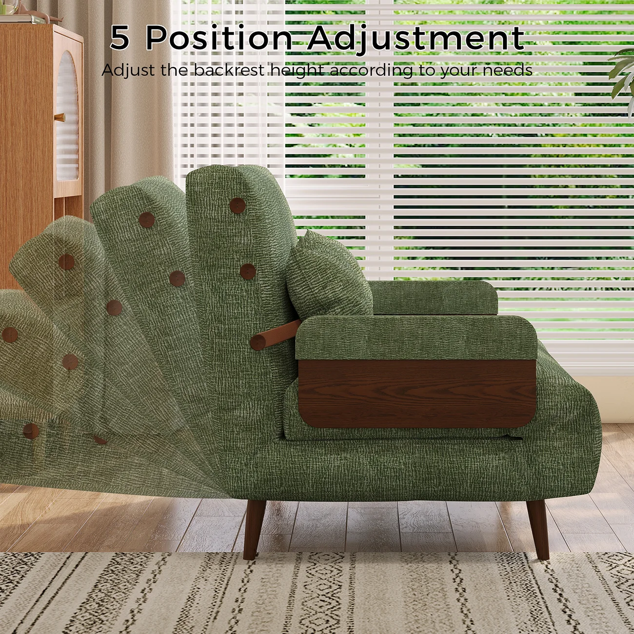 NÓVORA CASA mediados siglo Moderno Verde Sofá cama transformable para pequeño espacios| individual cama sofá con madera brazos