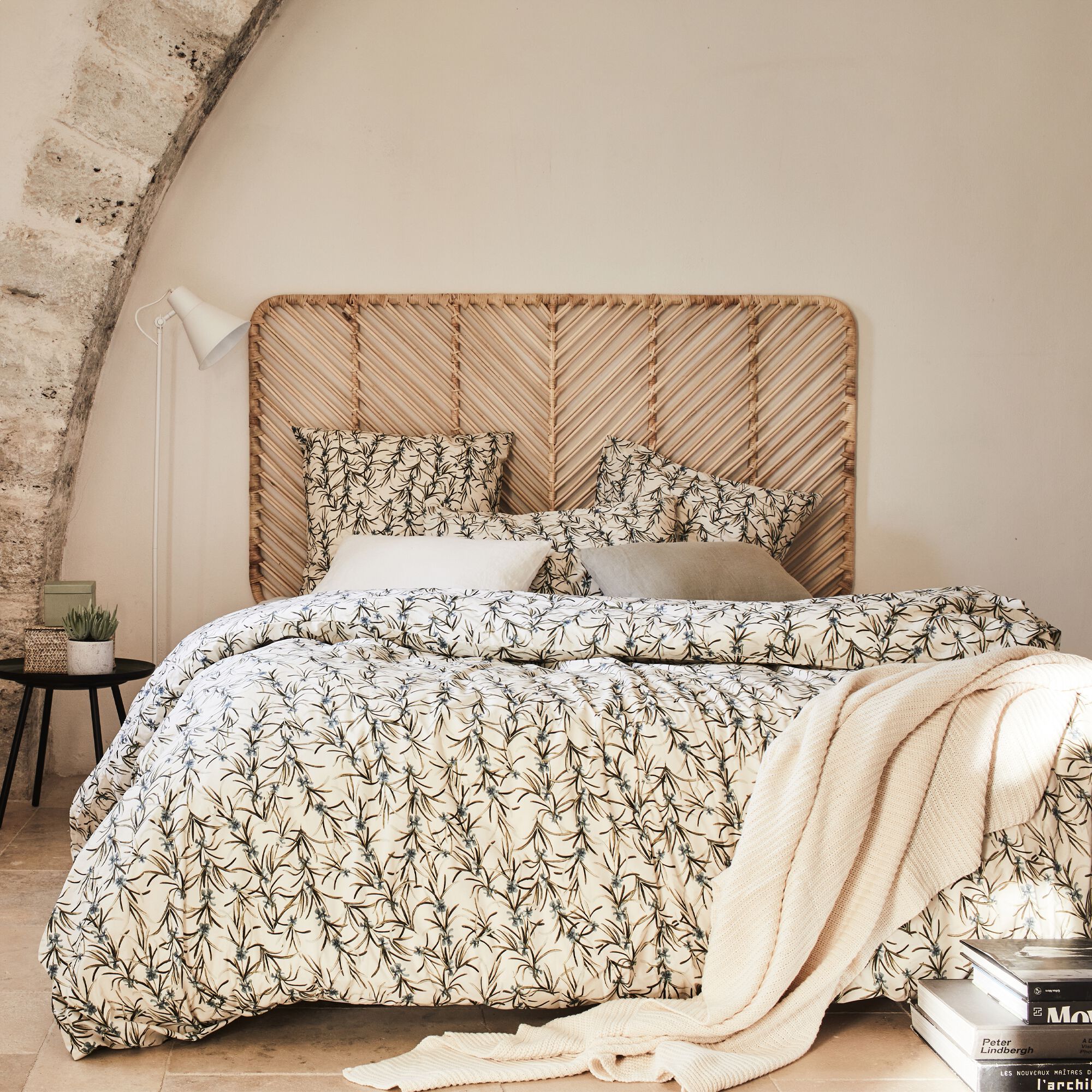 ROMARIN - Housse de couette à motif végétal en percale de coton 240x220cm - blanc