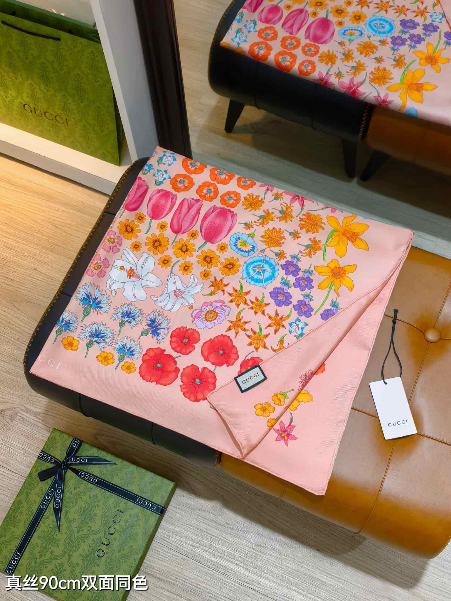 Gucci Flora Print Silk Scarf