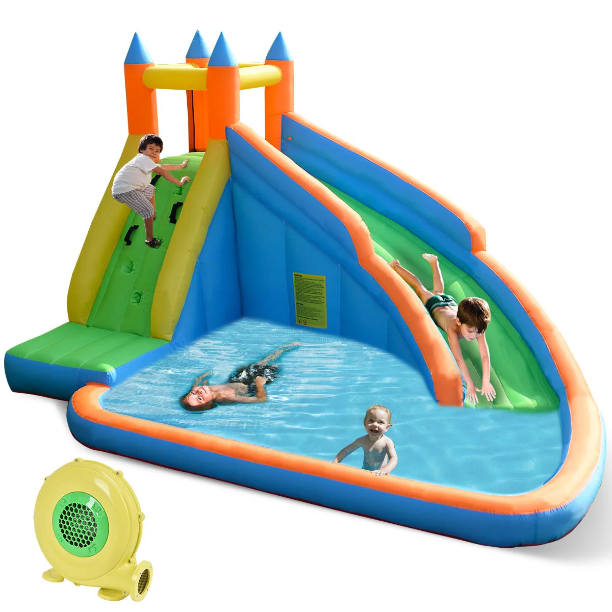 Costzon Inflatable Water Slide, Giant Bouncy Waterslide Park for Kids Backyard Outdoor Fun with Climbing Wall