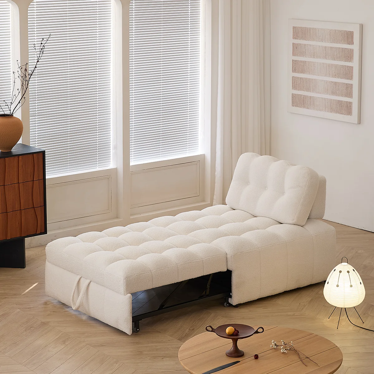 NÓVORA CASA peluche borrega descanso Sofá cama– Crema Blanco extraíble extraíble cama para pequeño espacios