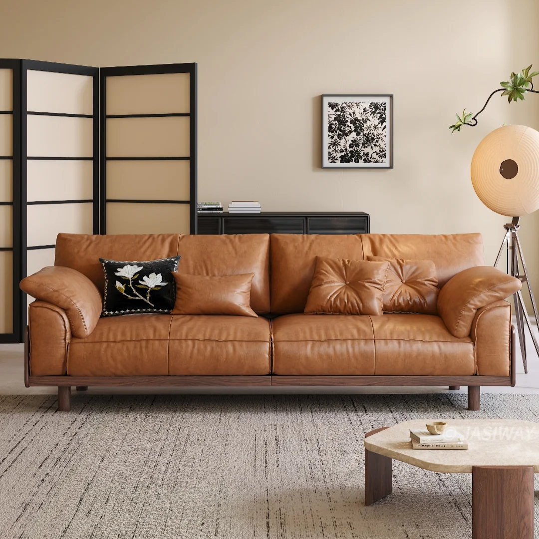 NÓVORA CASA Japandi 3-plazas sofá con Madera maciza estructura| Tapizado tela sofá para Sala
