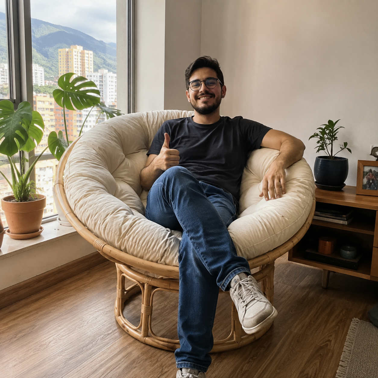 RattanNest™ | Sillón Papasan de ratán con cojines