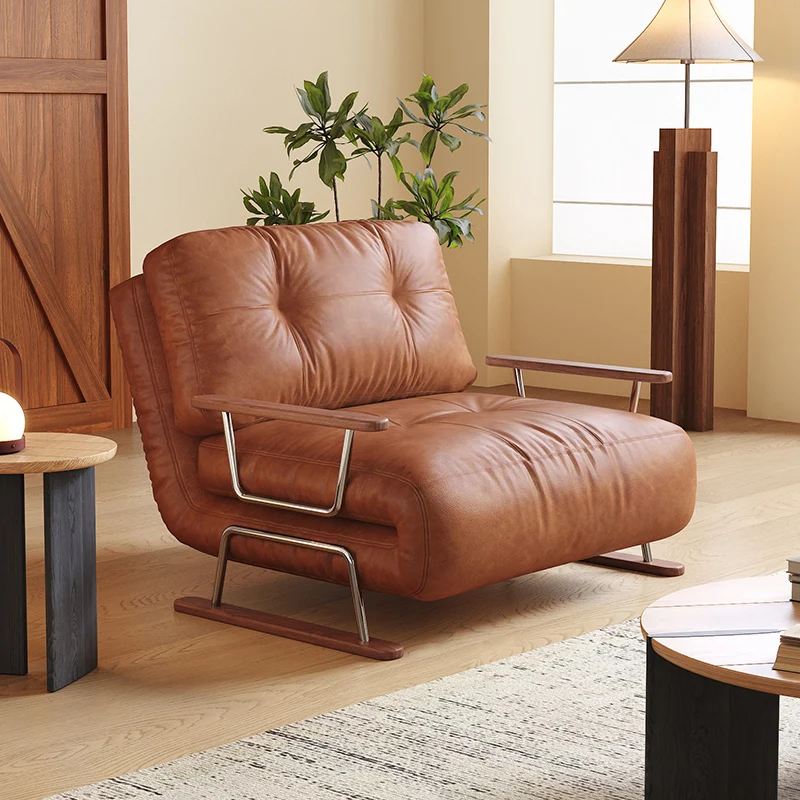 NÓVORA CASA Plegable Sofá cama en caramelo ecológico piel– 4-en-1 transformable sillón, diván & cama