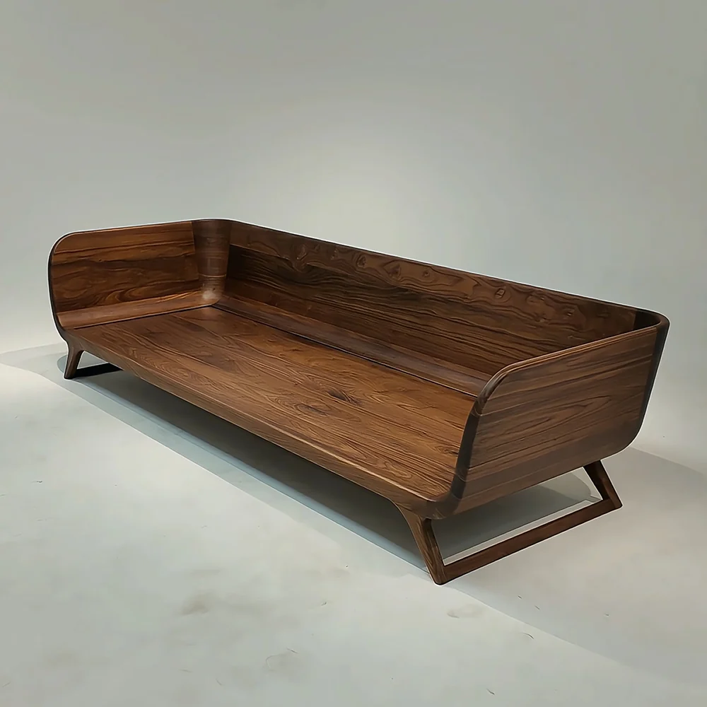 RINGCHEN Nogal Madera maciza recto sofá– Desmontable cojines, mediados siglo 3-plazas sofá para Sala