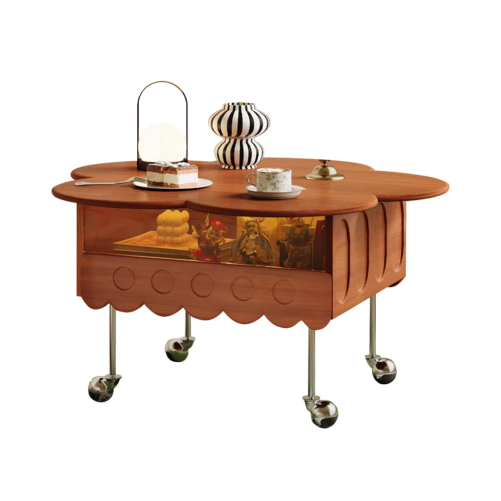 NÓVORA CASA retro Sala móvil Mesa de centro con Madera maciza Ajustable de pétalo diseño