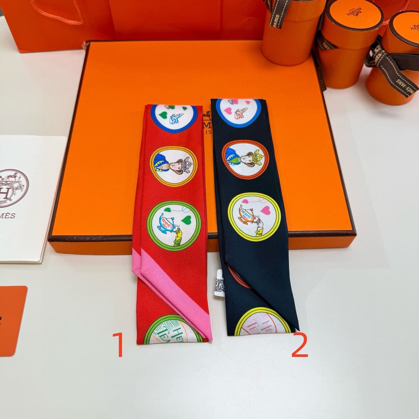 Hermes Twilly scarf featuring the 'Tea Time' motif