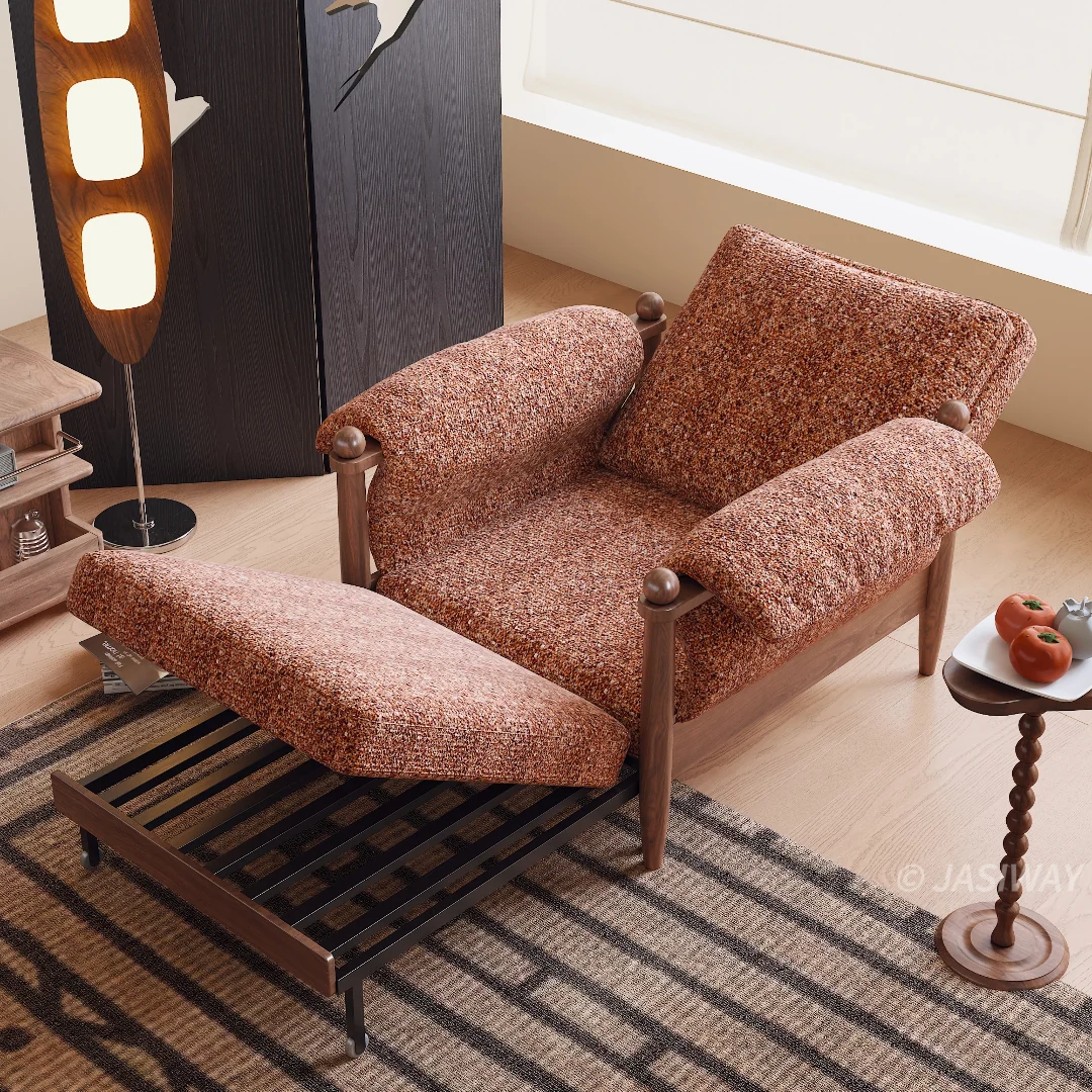 NÓVORA CASA transformable cama sillón| 3-en-1 Chenilla MCM plegable Sillón decorativo & Reclinable descanso cama con madera brazos