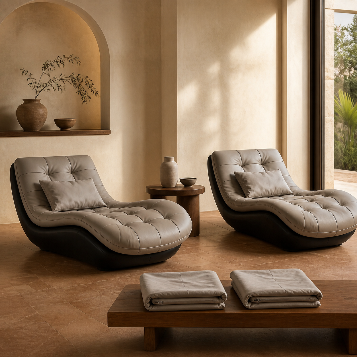 Nido Dúo Luxury en Gris beige: 2 sillones, 2 cojines y 2 fundas