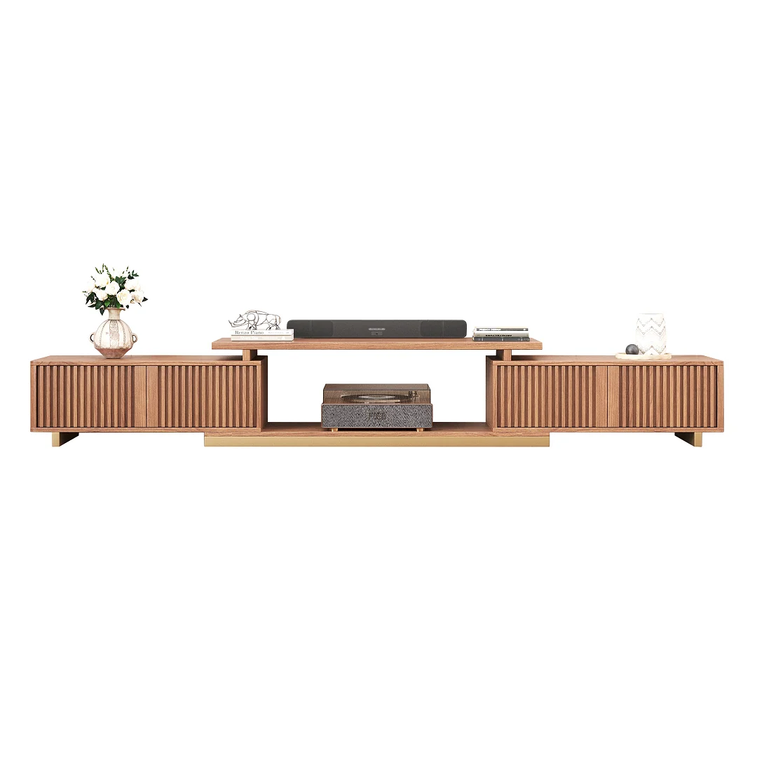 NÓVORA CASA Extensible acanalado madera Mueble para TV con 2 gabinetes & Almacenamiento| Ajustable Moderno multimedia consola para TVs superior a 85
