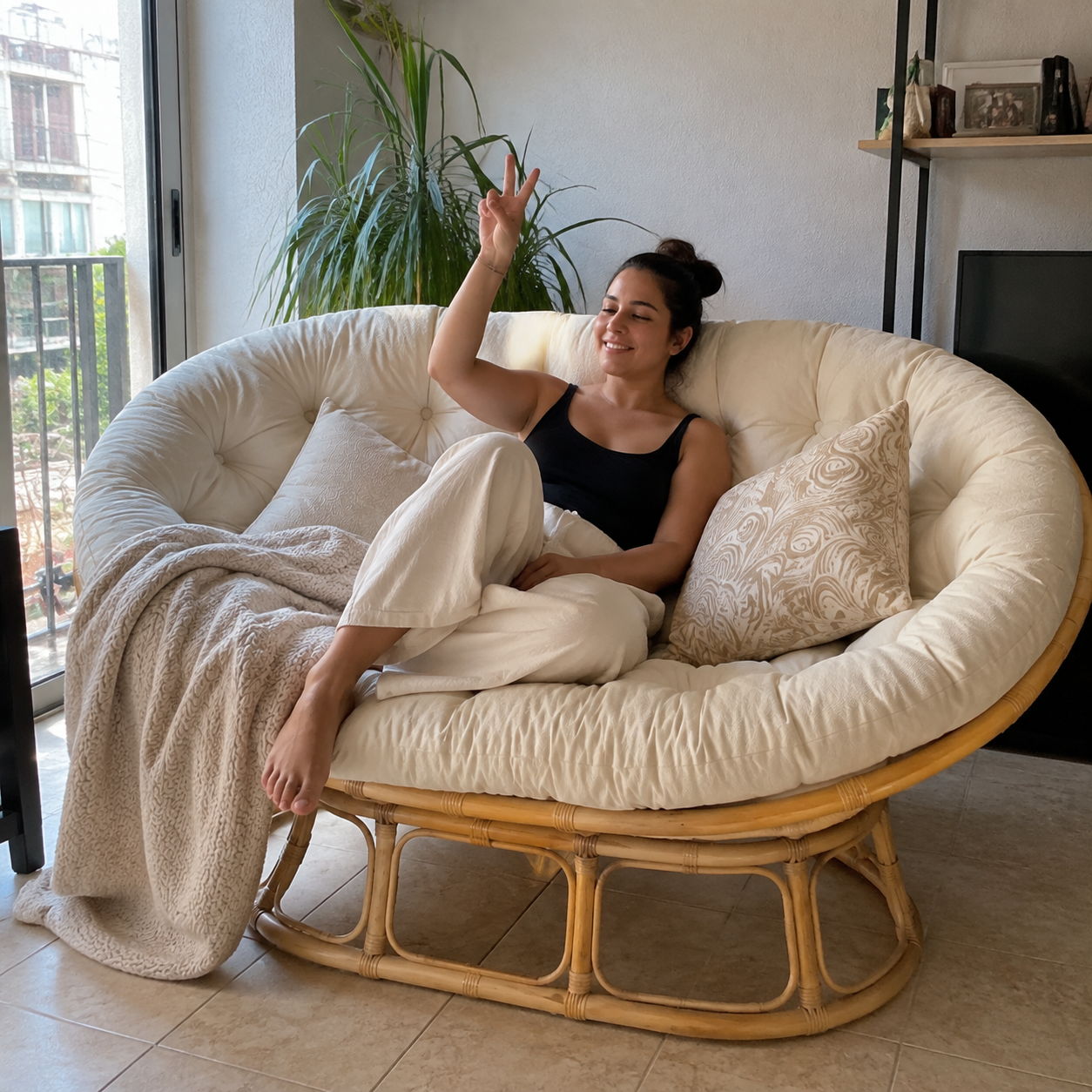 RattanNest™ | Sillón Papasan de ratán con cojines