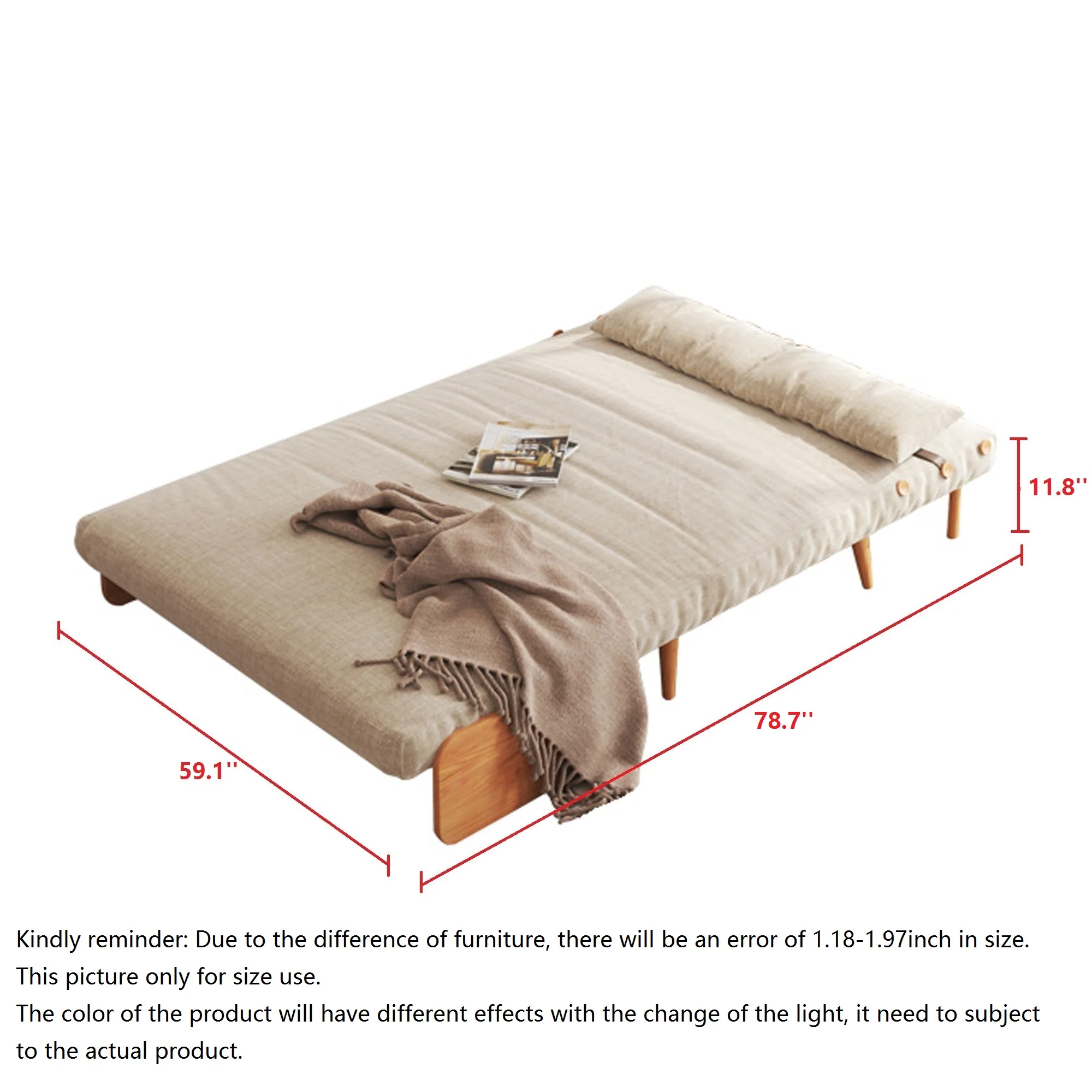 NÓVORA CASA Beige & Café transformable sofá tecnológica tela Tapizado Plegable sofá