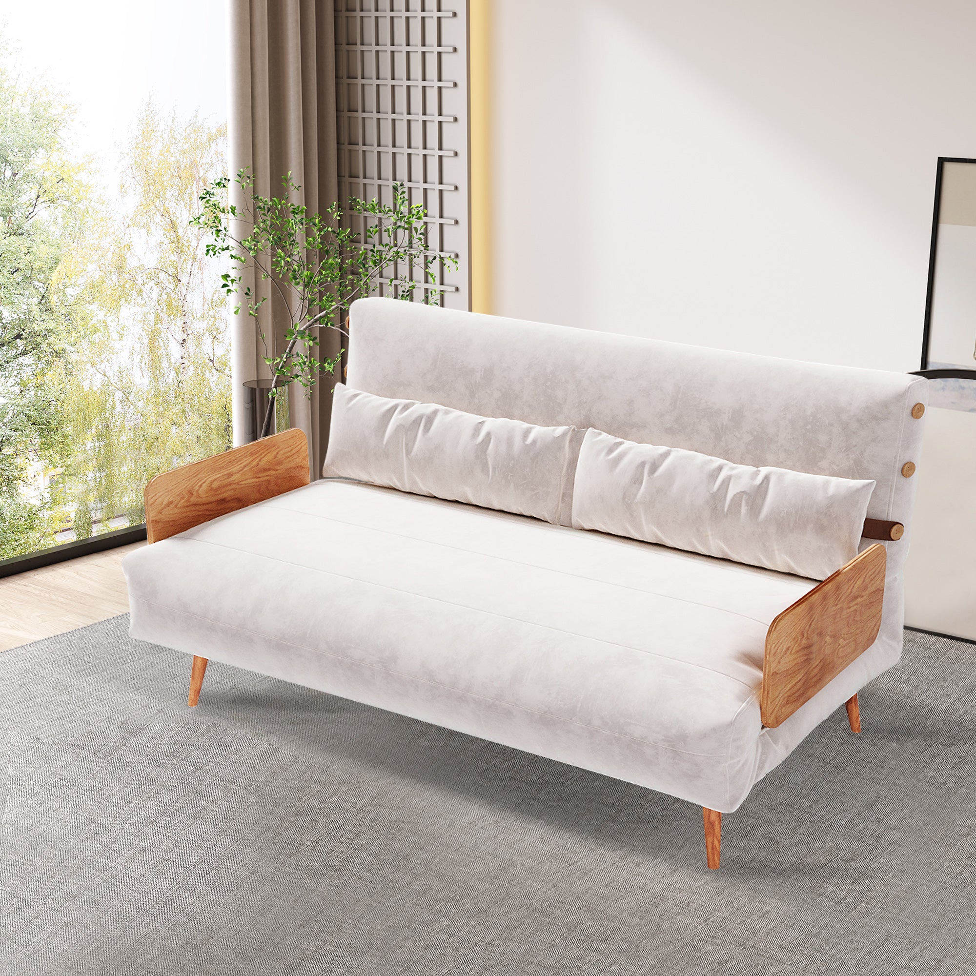 NÓVORA CASA Beige & Café transformable sofá tecnológica tela Tapizado Plegable sofá