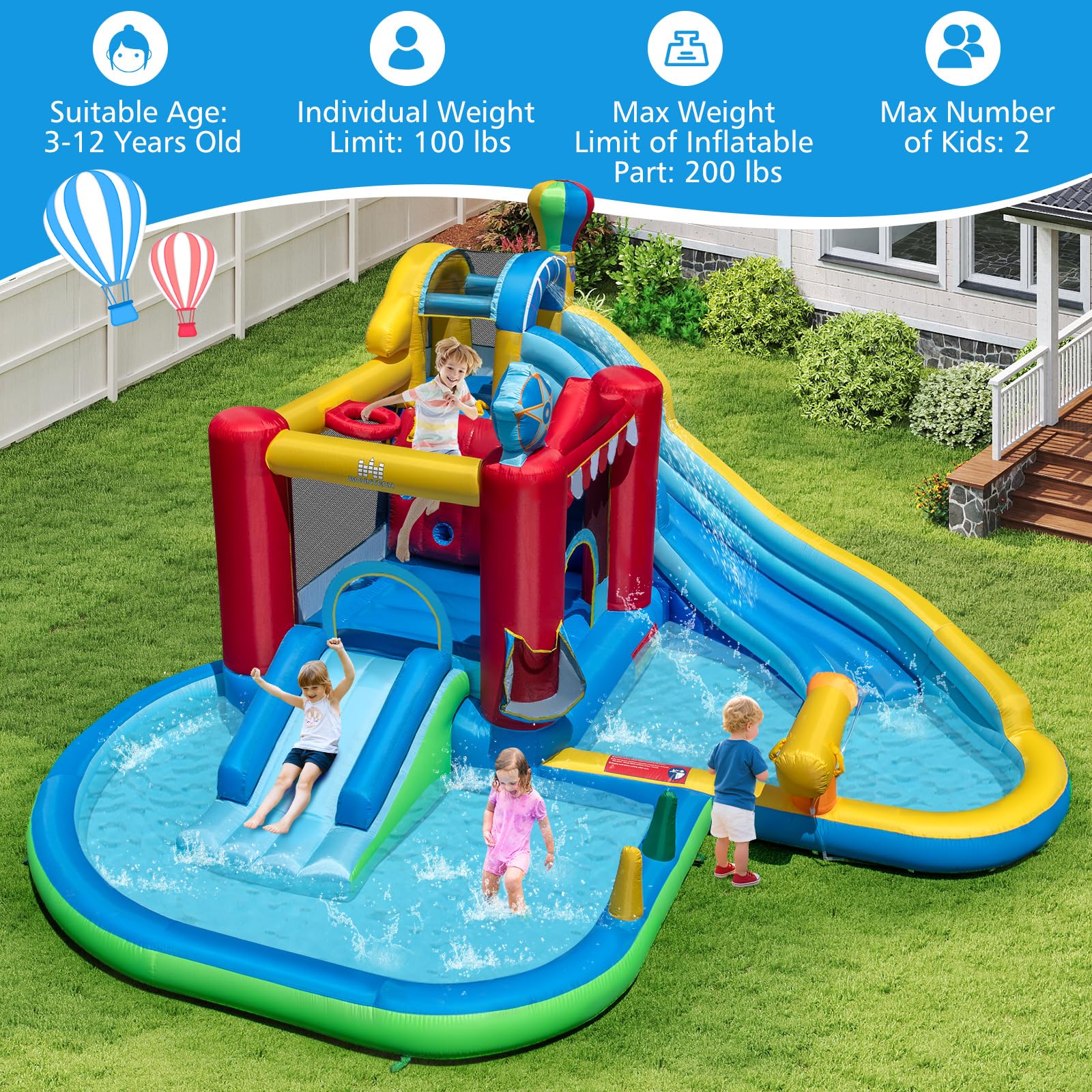 BOUNTECH Inflatable Water Slide with Bounce House 8-in-1 Amusement Park Water Park