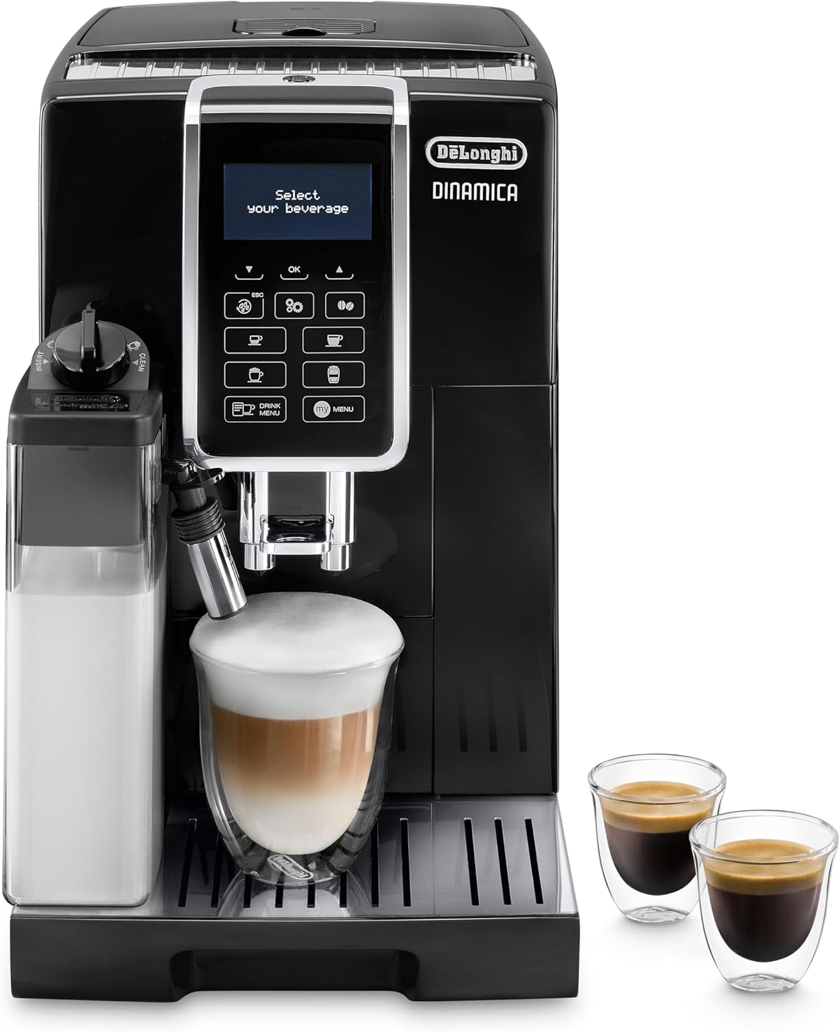 De’Longhi Dinamica ECAM 350.55.B Automatyczny Ekspres do Kawy, Tworzywo Sztuczne, 1450 W, 1,8 L, Czarny