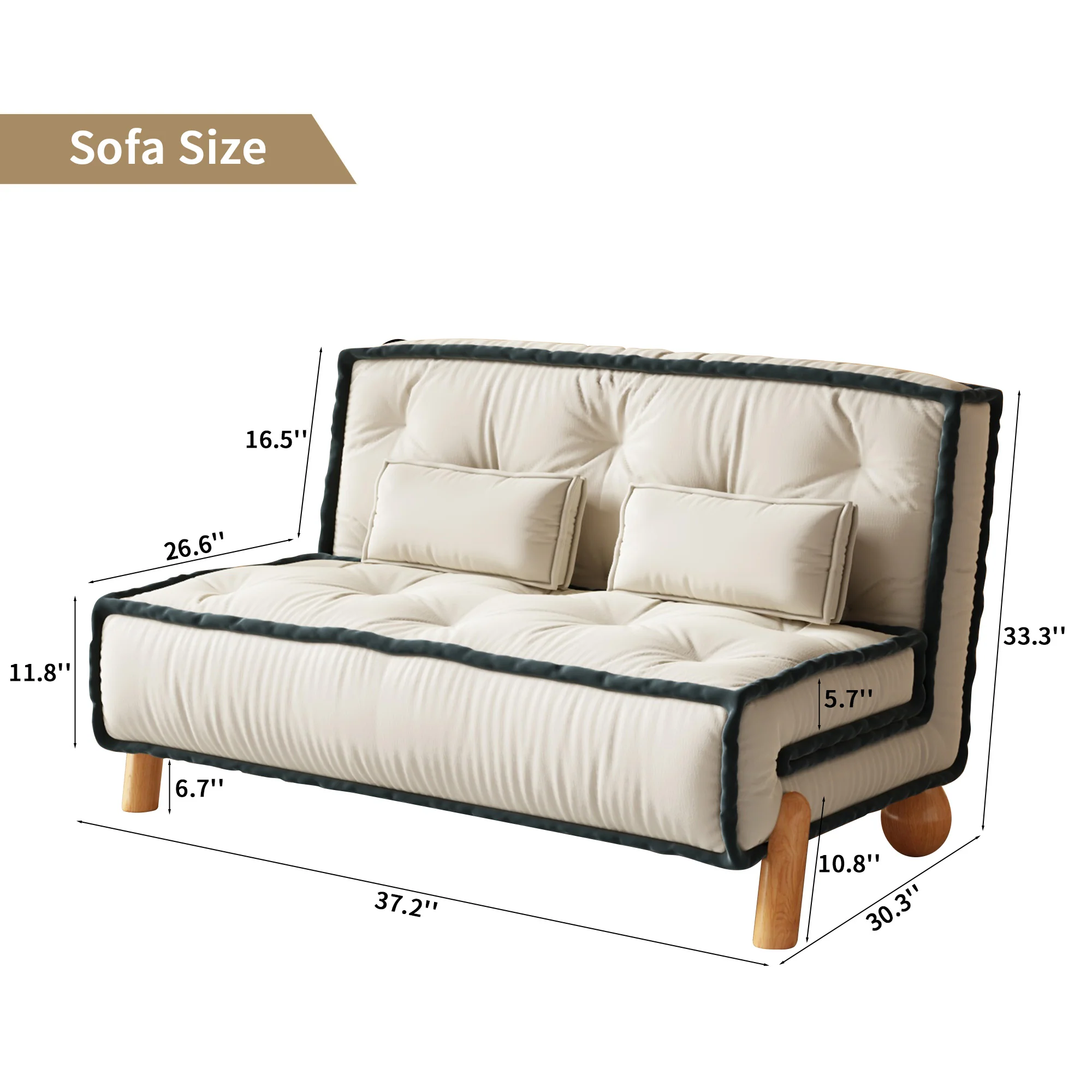 NÓVORA CASA transformable sin brazos Sofá cama individual sillón con Madera maciza patas