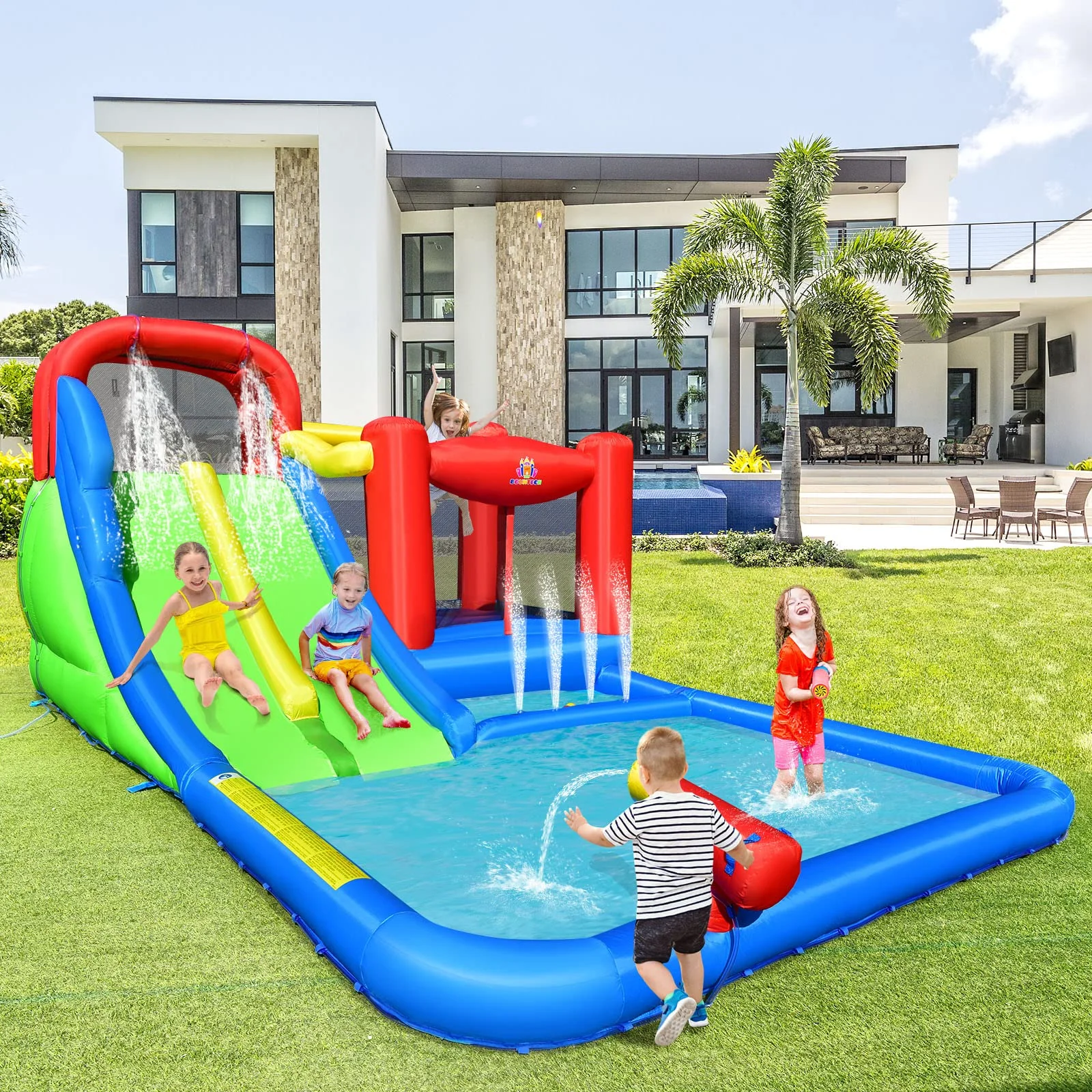 Costzon Inflatable Water Slide Park, Kids Giant Water Park Jumping Castle