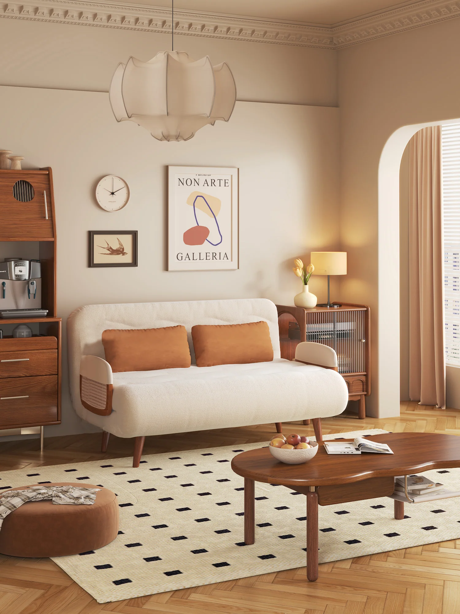 NÓVORA CASA 3-en-1 Beige plegable Sofá cama algodón & lino transformable sofá