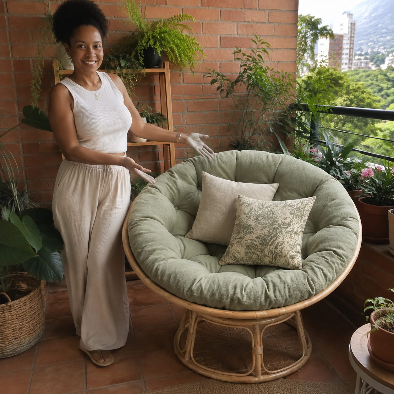 RattanNest™ | Sillón Papasan de ratán con cojines