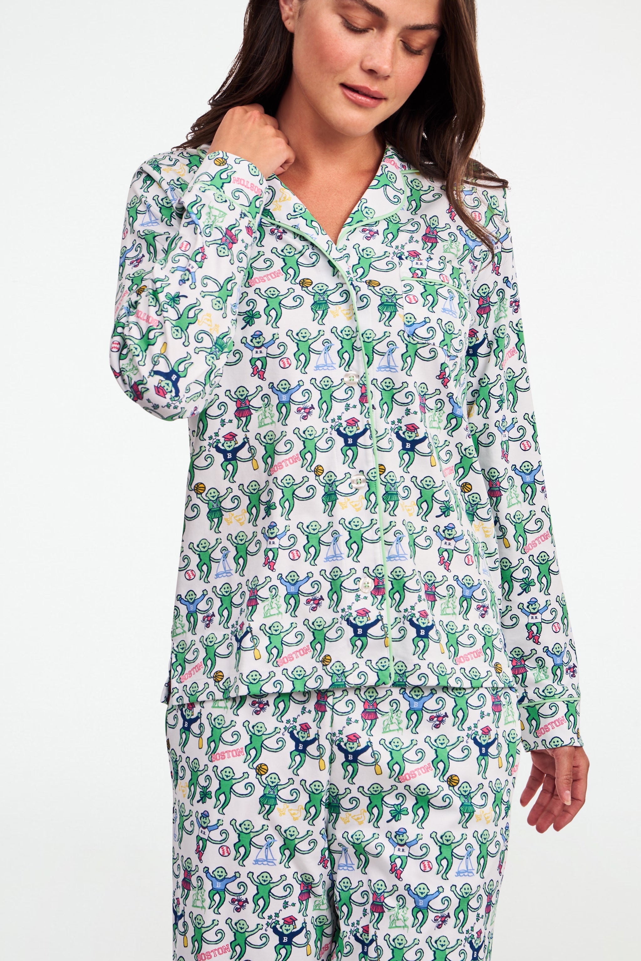 Boston Monkey Long Sleeve Polo Pajamas