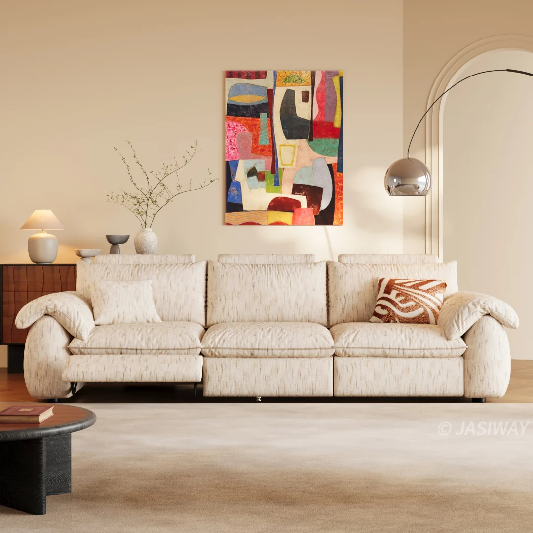 JASIWAY eléctrico Reclinable sofá con Ajustable reposapiés & acolchado Chenilla tela| 3-asiento eléctrico reclinable sofá para Sala confort