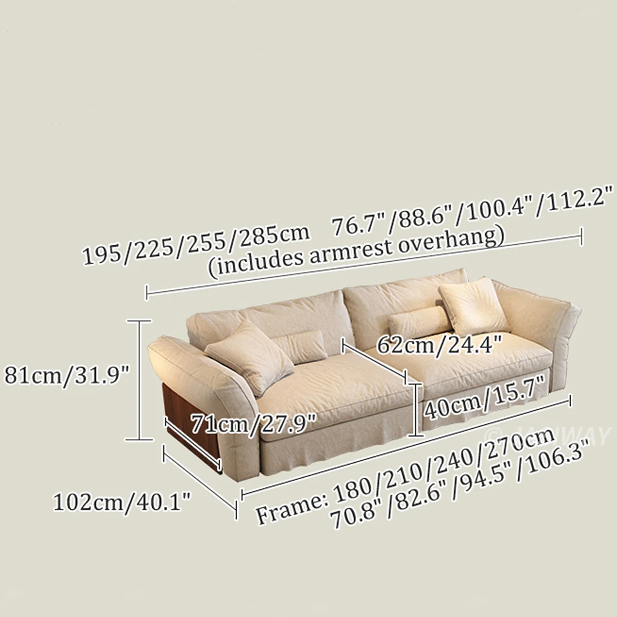 NÓVORA CASA Japandi Crema tela sofá con completamente Desmontable & lavable fundas