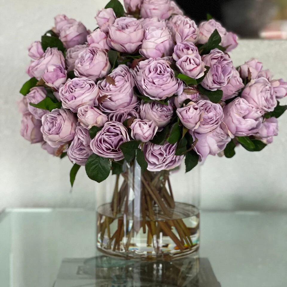 English Roses in Clear Glass Cylinder