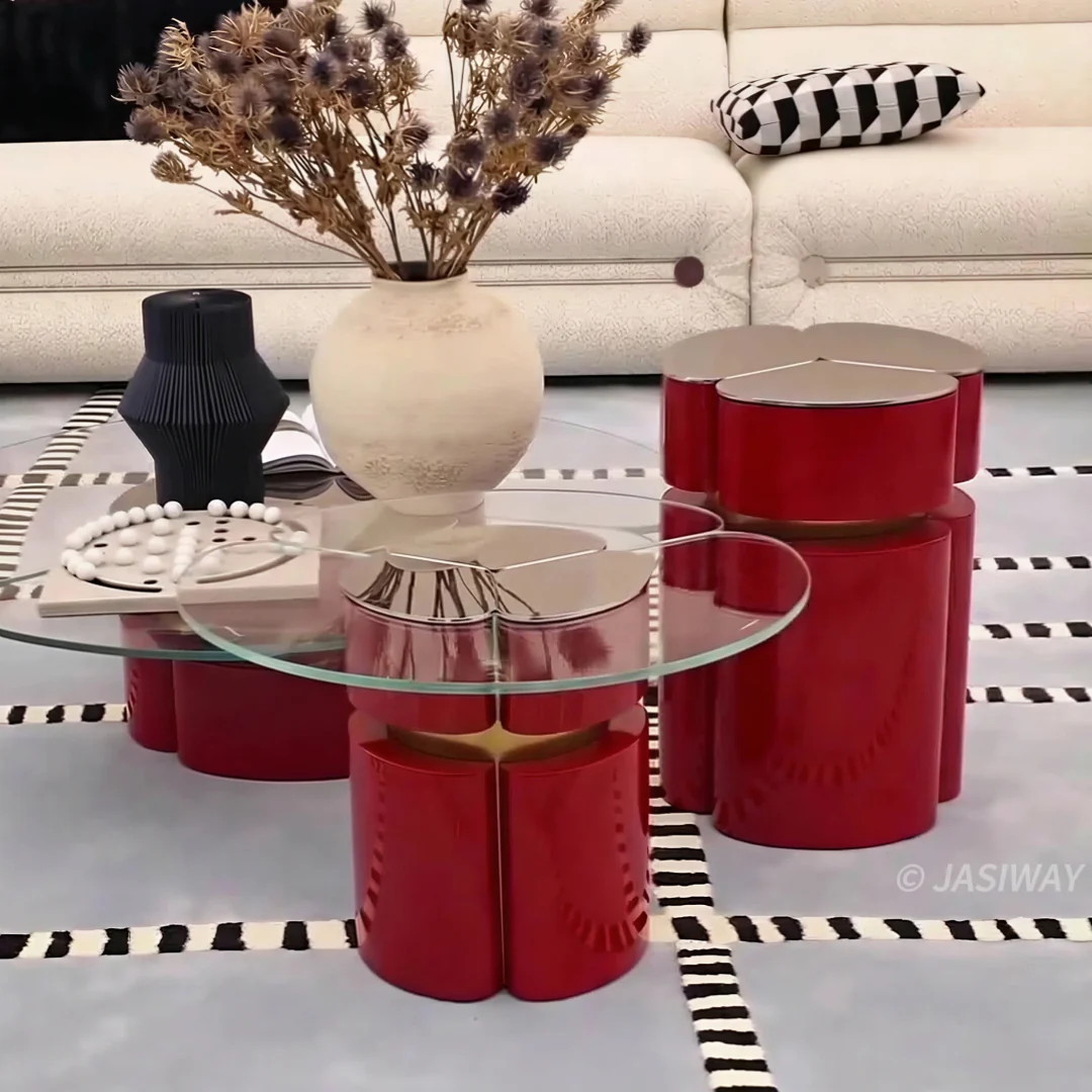 RINGCHEN agrupado Juego de mesas de centro con templado vidrio superior| modulable Redondo anidables café mesas en escultórico metal soporte para De lujo Sala